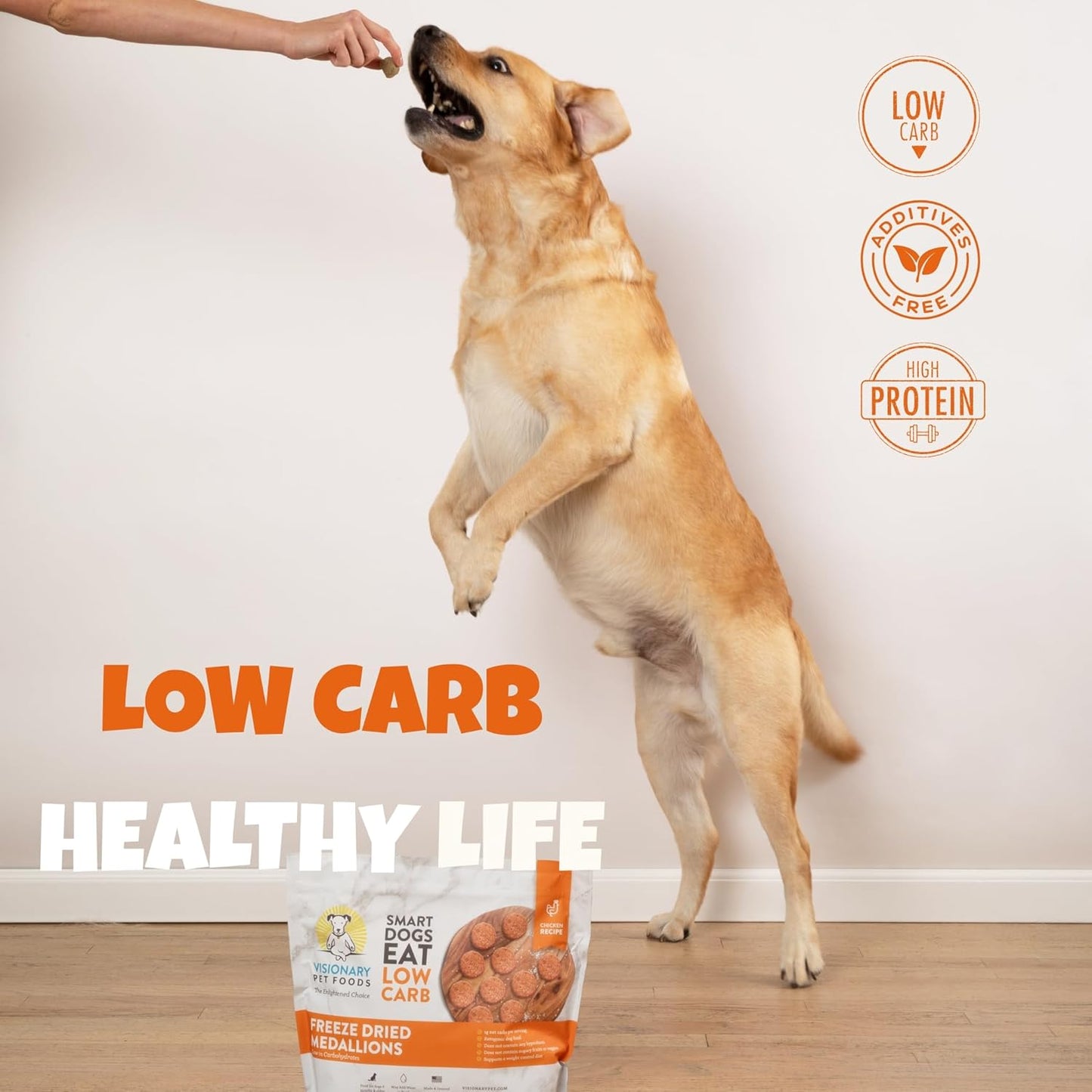 Visionary Pet Foods Chicken Freeze Dried Dog Treats - 155x Medallions Keto and Diabetic Friendly - Additive Free, Made in USA Low Carb, High Protein - Healthy Dog Training Treats, Resealable Bag