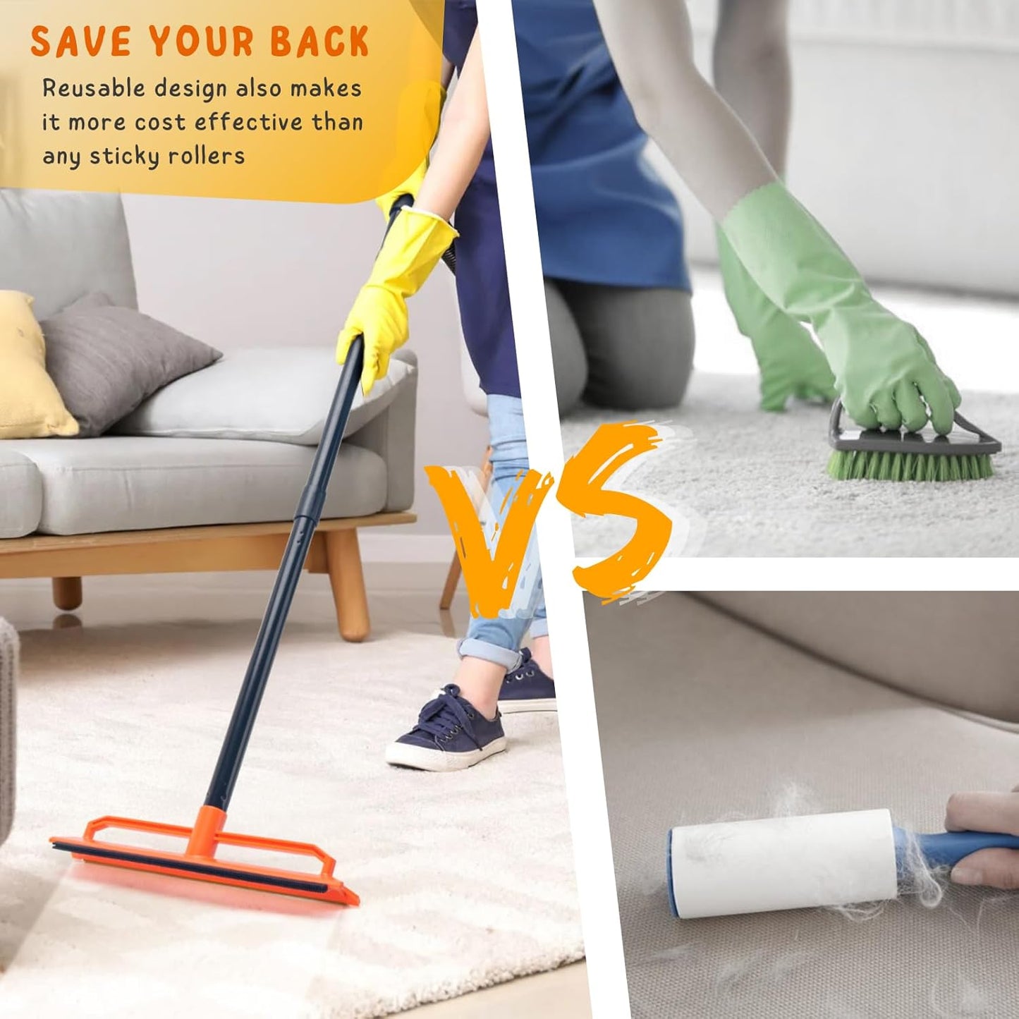 Carpet Rake, Pet Hair Removal Tool for Dog and Cat, 56'' Long Handle Rug Scraper for Stair Carpets, Mats, Couch