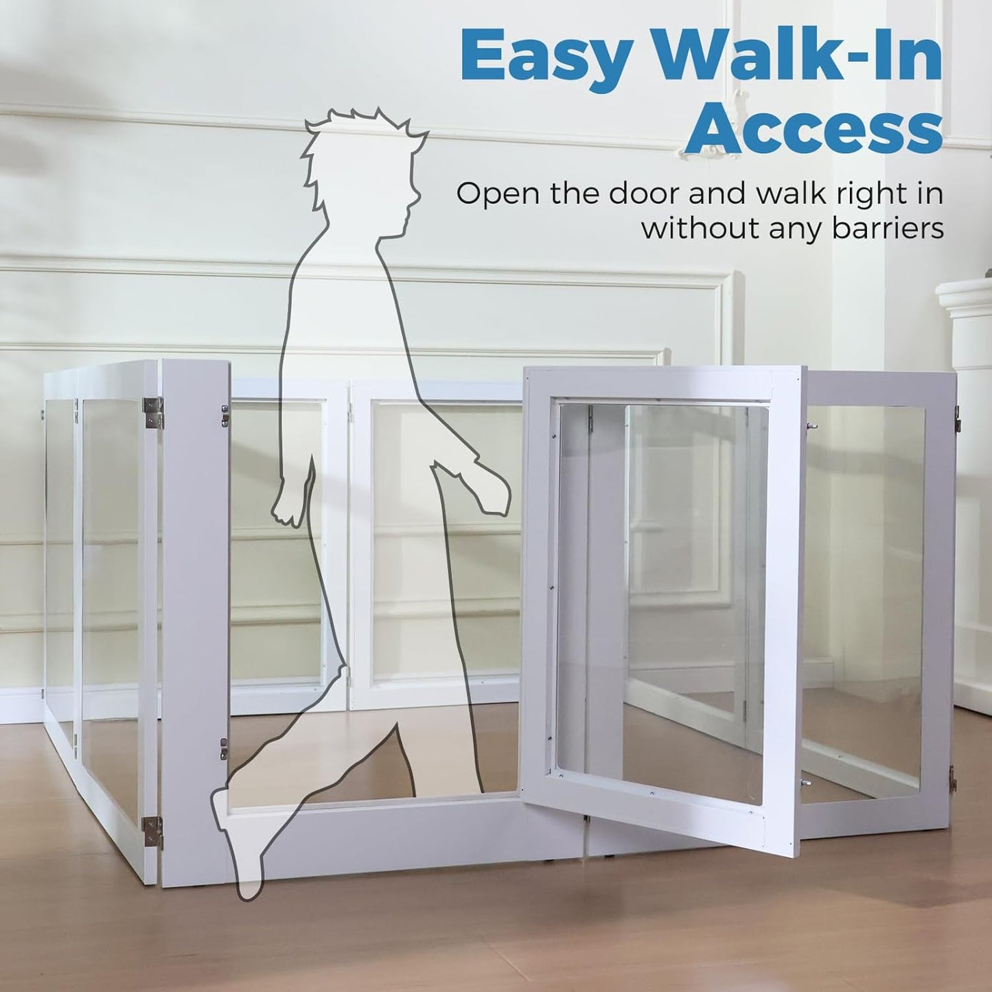 Heavy Duty Clear Acrylic Dog Playpen, Transparent Pet Pen, Metal Frame Easy Assemble Kennel Enclosure, Ideal for Small to Medium Dogs, Cats, and Other Small Pets (White, 2 Panels)