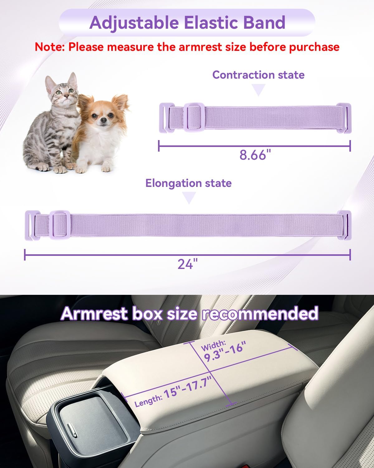 PETSFIT Cat Car Seat with Safe Protection Hooks, Center Console Dog Car Seat with Upgraded Safety Tethers, Washable Cushion, Dog Car Seats for Small Dogs Up to 8 Lbs (Purple)