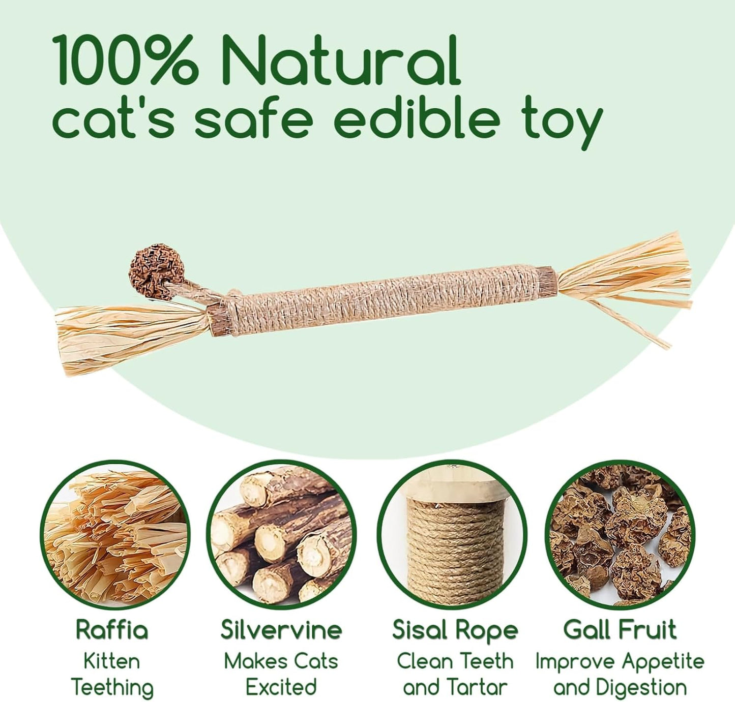 Cat Dental Chew Toys - Natural Silvervine Sticks & Catnip Rope for Teeth Cleaning,Promotes Oral Health in Kittens & Indoor Cats (Medium, Model A)
