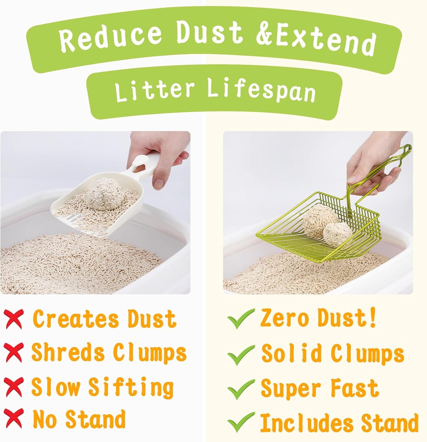 DHXYZZB Cat Litter Scoop, Metal Cat Litter Scooper Kitty Poop Scooper Stand for Litter Box, Fast Sifting Non-Stick Large Cat Poop Sifting cat Scooper (Only Scoop) (Green, Small)