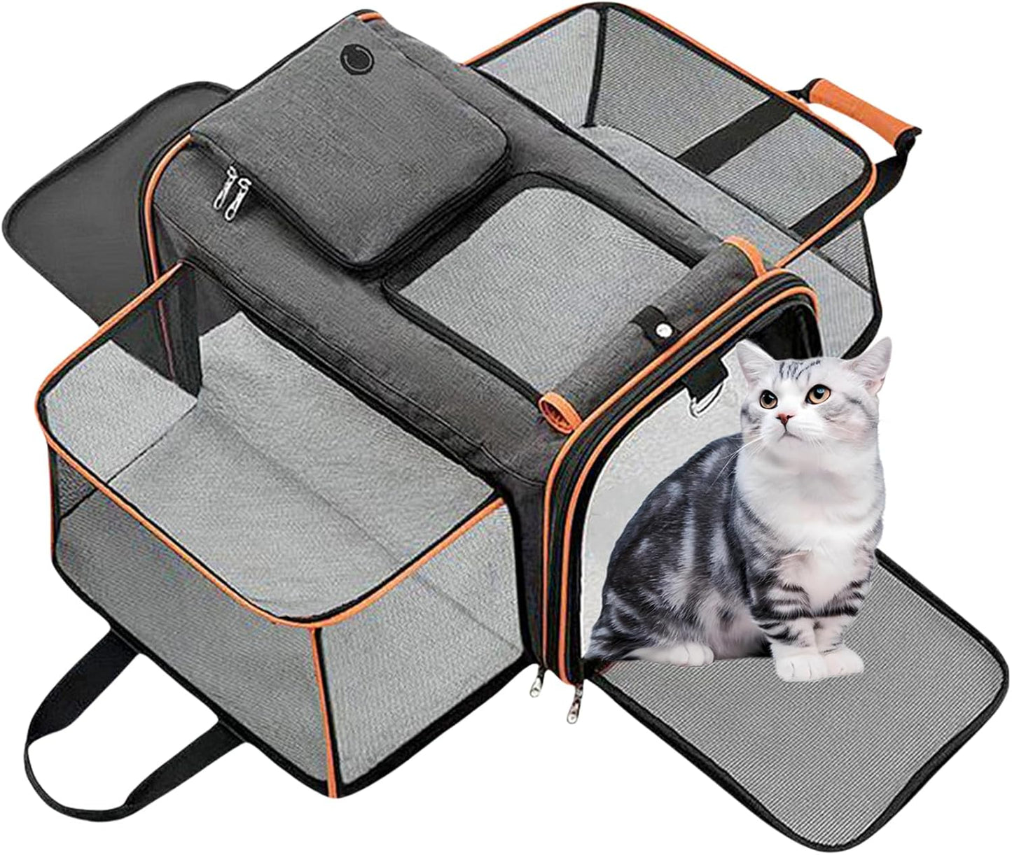 Expandable Travel Small Dog Cat Carrier(Large),Airline Approved Soft-Sided Pet Carrier with Removable Fleece Pad and Pockets for Cats/Puppy and Small Animals