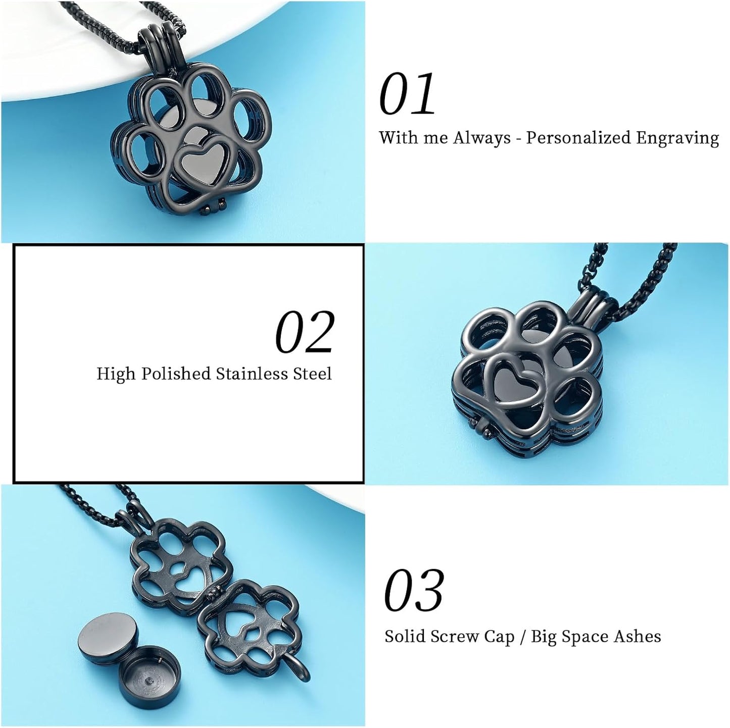 Oinsi Pet Cremation Jewelry For Ashes For Dog/Cat Paw Stainless Steel Memorial Locket Urn Necklace Inside Mini Case Keepsake Cremation Jewelry Women Men
