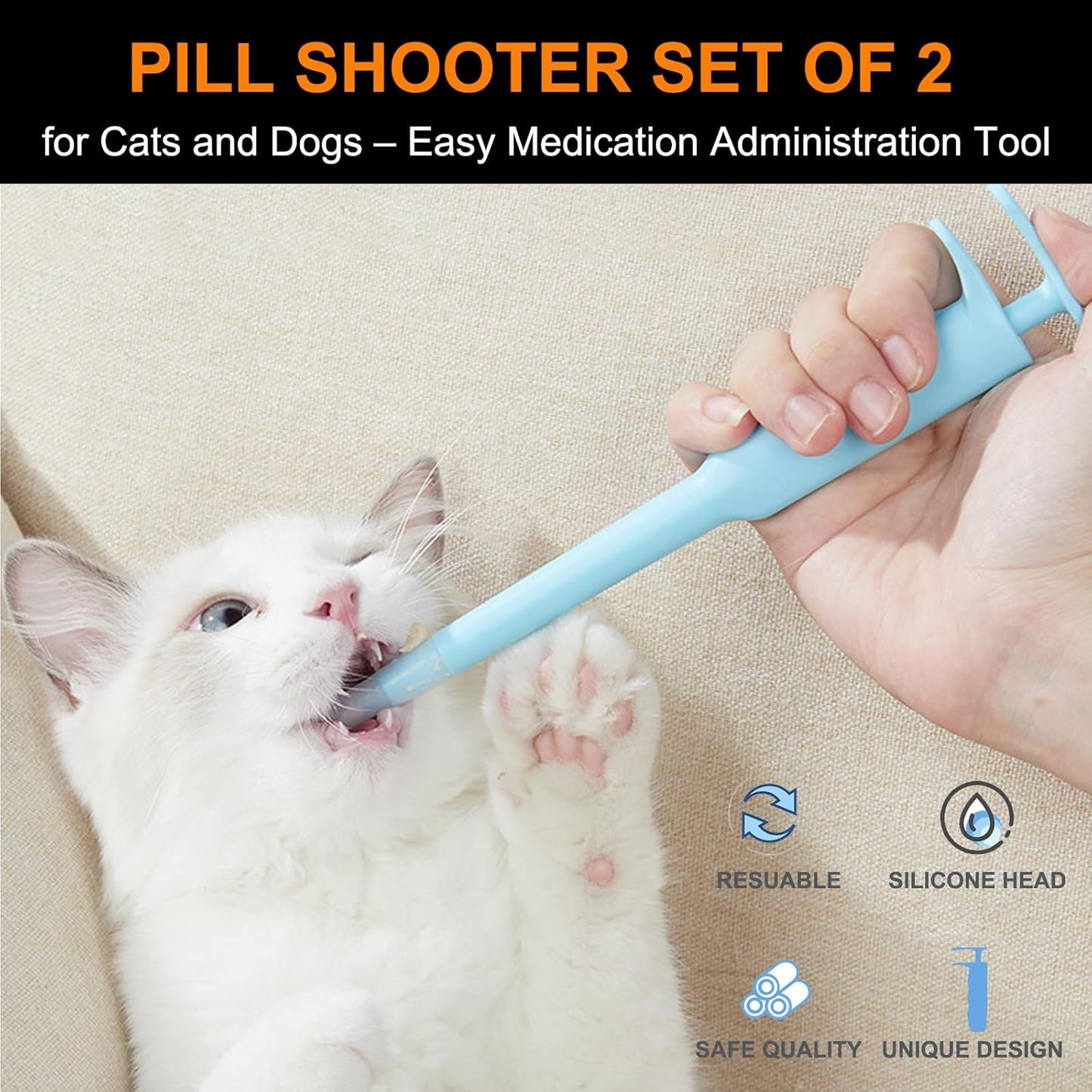 Cat Pill Shooter 3-in-1 Kit, Pet Piller Gun Dog Pill Shooter Cat Tablet Soft Tip Syringe and Medical Feeding Liquid Dispenser Tool for Small Animal