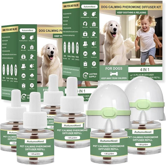 8-in-1 Dog Calming Pheromone Diffuser Kit – Pet Stress Support (2 Plug-Ins + 6 x 48ml Refills), Helps Calm Dogs During Thunderstorms, Travel, Separation, Fireworks & Vet Visits, 180-Day Supply