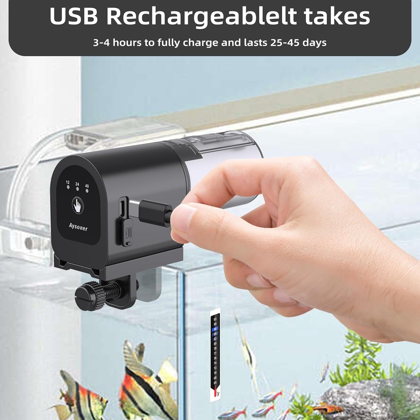 Aysoner Automatic Fish Feeder for Aquarium: Fish Food Vacation Feeders - Small Auto Dispenser for Feeding Betta Turtle Tank