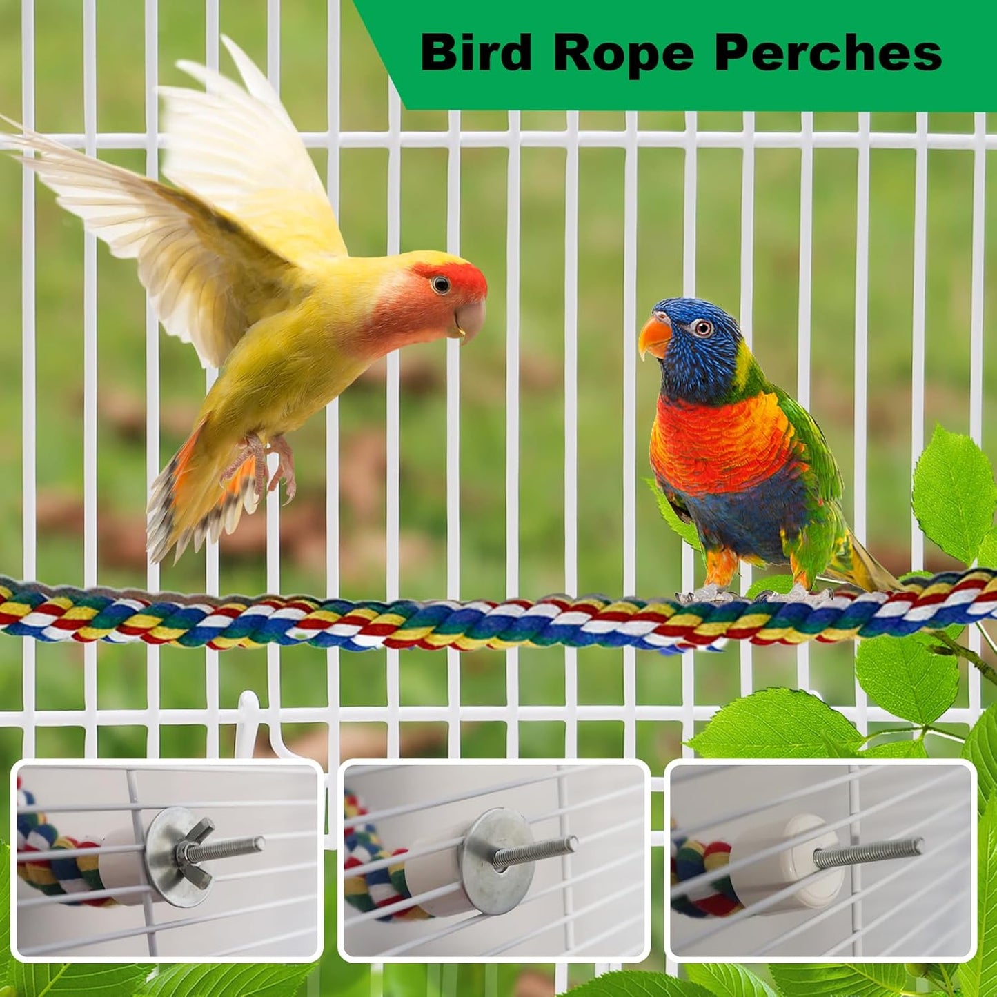24-Inch Bird Rope Perch with 2 Volcanic Stone Bird Stands - Natural Calcium Supplement & Beak/Nail Grooming for Parrots Suitable for Small and Medium-Sized Birds (24‘’and Volcanic Rock)