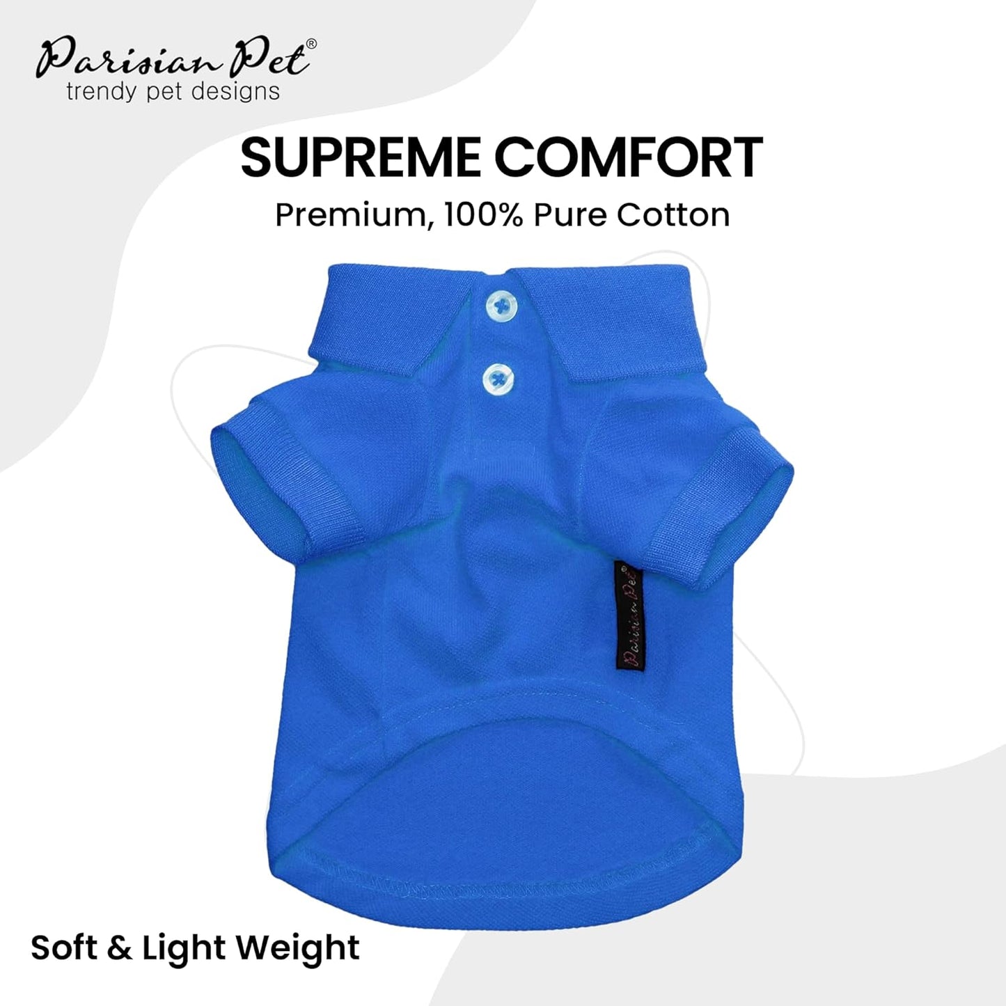 Parisian Pet Dog Polo Shirts - Breathable Cotton Shirt - Solid Blue Color, Summer Pullover Dog Clothes - Button Up Collar Polo Shirt for Large Dogs XL