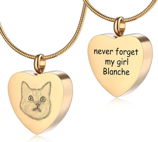 MeMeDIY Personalized Heart Paw Print Ashes Urn Pendant Necklace Custom Name/Photo/Date for Women Men Pet Lover Stainless Steel Memorial Dog Cat Pet Keepsake with Funnel Fill Kit Angel Wing