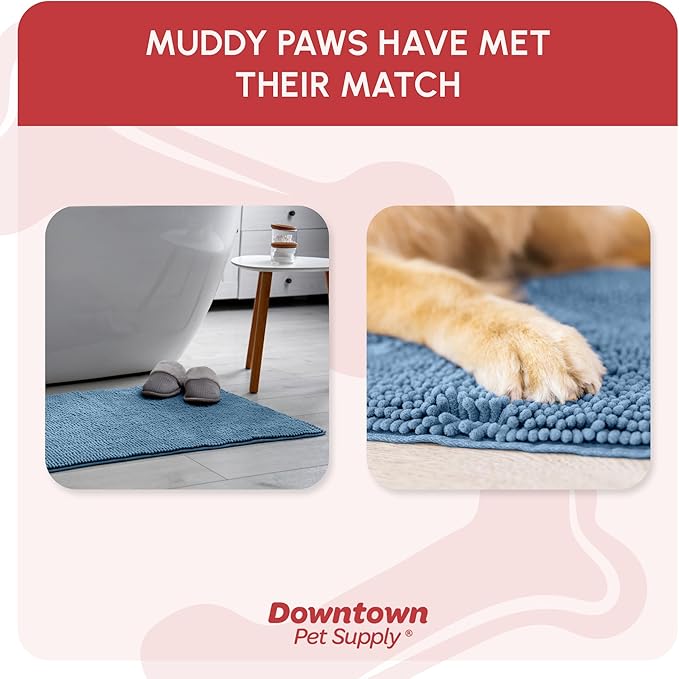 My Doggy Place Microfiber Dog Mat for Muddy Paws, 36" x 26" Faded Denim - Absorbent and Quick-Drying Dog Paw Cleaning Mat, Washer and Dryer Safe - Non-Slip Rubber Backed Dog Floor Mat, Large