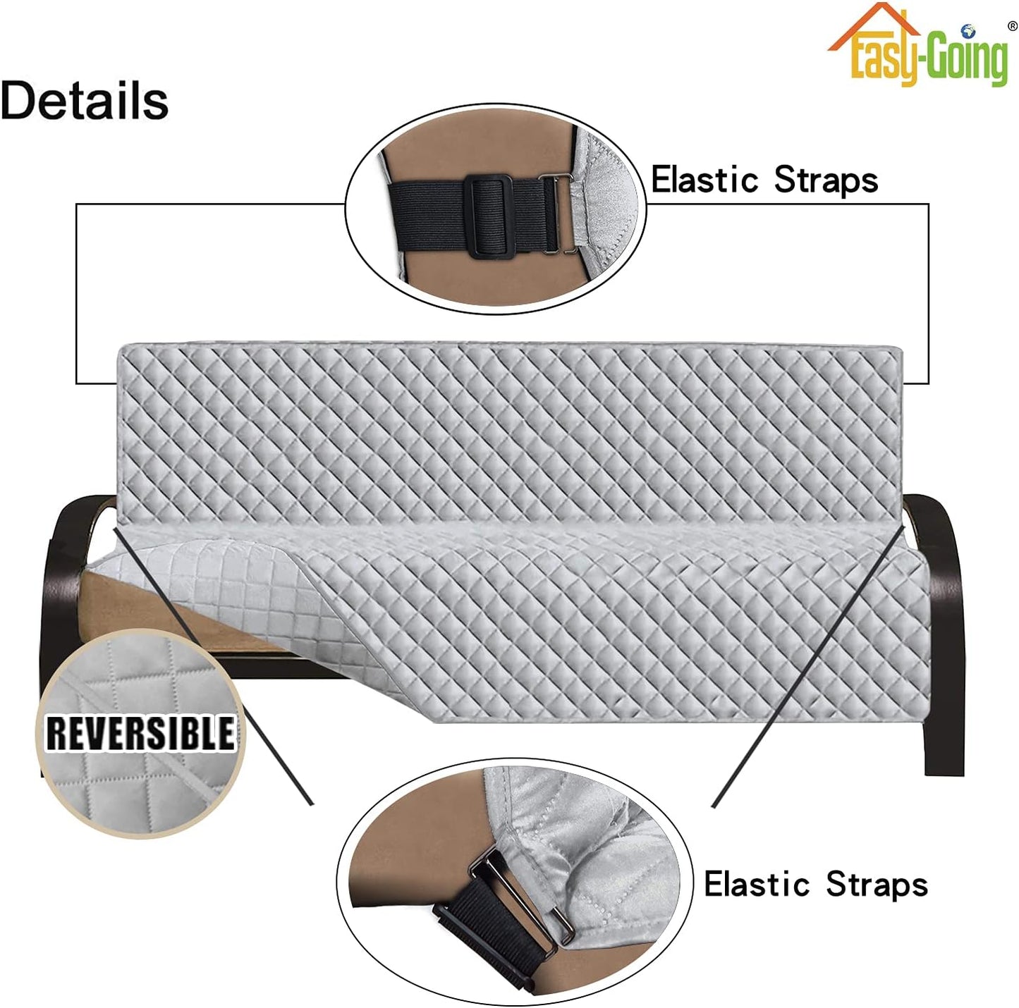 Easy-Going Futon Sofa Slipcover - Reversible Armless Couch Cover - Water Resistant for Pets & Kids (Light Gray/Light Gray)