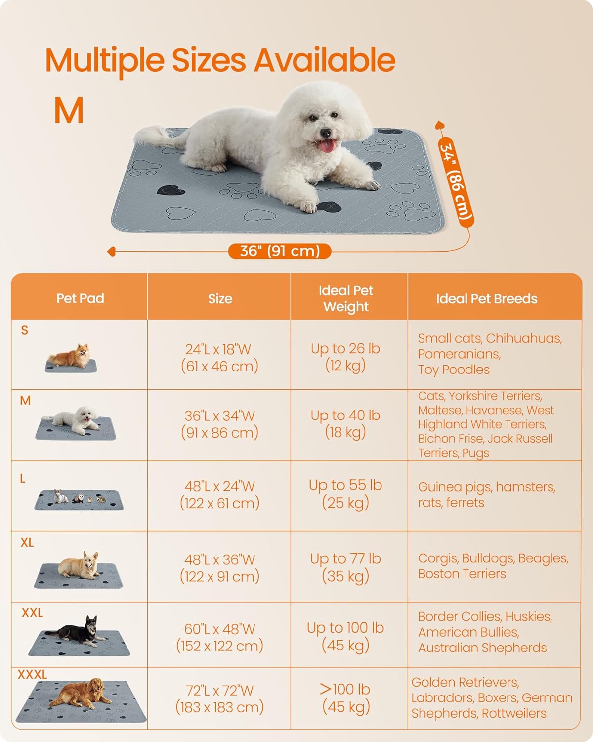 Feandrea Washable Dog Pee Pads, 2 Pack, Reusable Dog Pads, 36 x 34 Inches, M, Waterproof Pet Training Pads, Leakproof, Non-Slip, Super Absorbent, Gray UPTD034G01