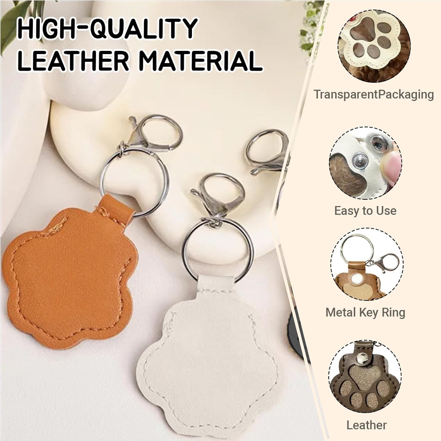 Dog Fur Storage Keychain,Cat Paw Shaped Leather Keychain For Collecting Cat And Dog Hair,Pet Memorial Gifts for Bag Purse Paw Charm Key Holder（1Pcs,Black）