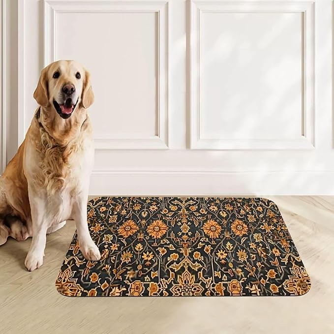 Turkish Carpet Design Dog Food Mat Absorbent Bowl Mats No Stains Quick Dry Waterproof Pet Cat Placemats for Food and Water, 30x45cm