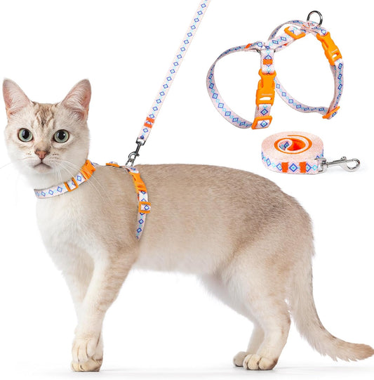 Dooradar Cat Harness and Leash, Escape Proof Adjustable Kitten Vest, Lightweight Soft Pet Straps, Easy Wearing for Small Medium Kitty Safe Walking Travel Control, White, M