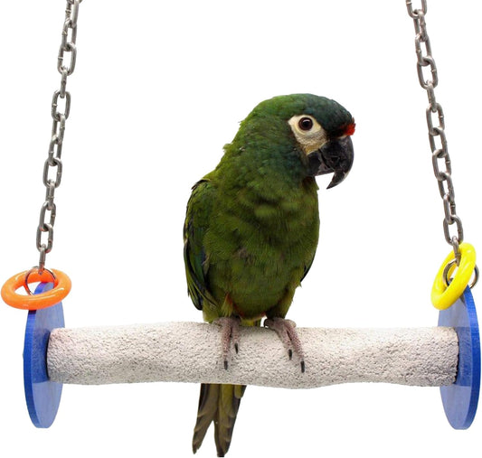 Roll Bird Swing - Pumice Perch Bird Toys Trims Nails and Beaks, Safe and Non-Toxic Bird Cage Accessories for Small and Large Birds, Swinging Toys Birds Will Love, Large 10.5 Inches