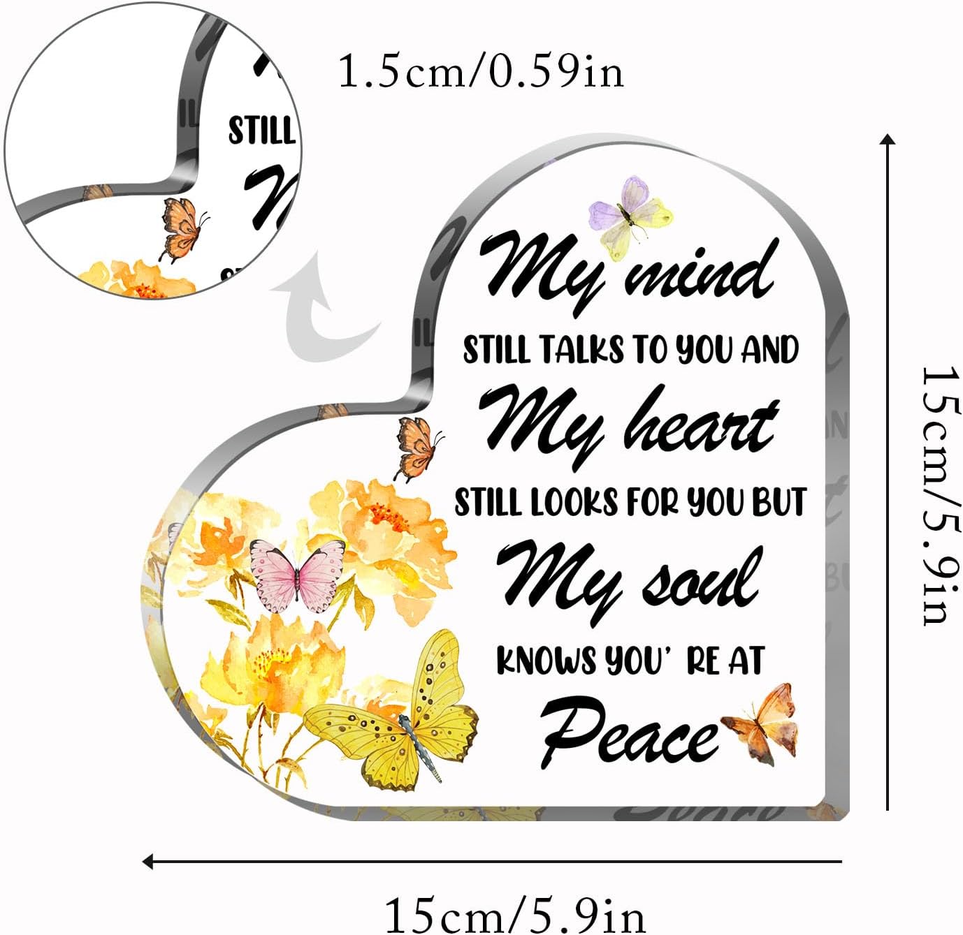 Sympathy Gifts, Acrylic Heart Shape Memorial Paperweight Remembrance Decorations for Loss of Loved One Loss of Mother Father Table Remembrance Gifts Bereavement Gift