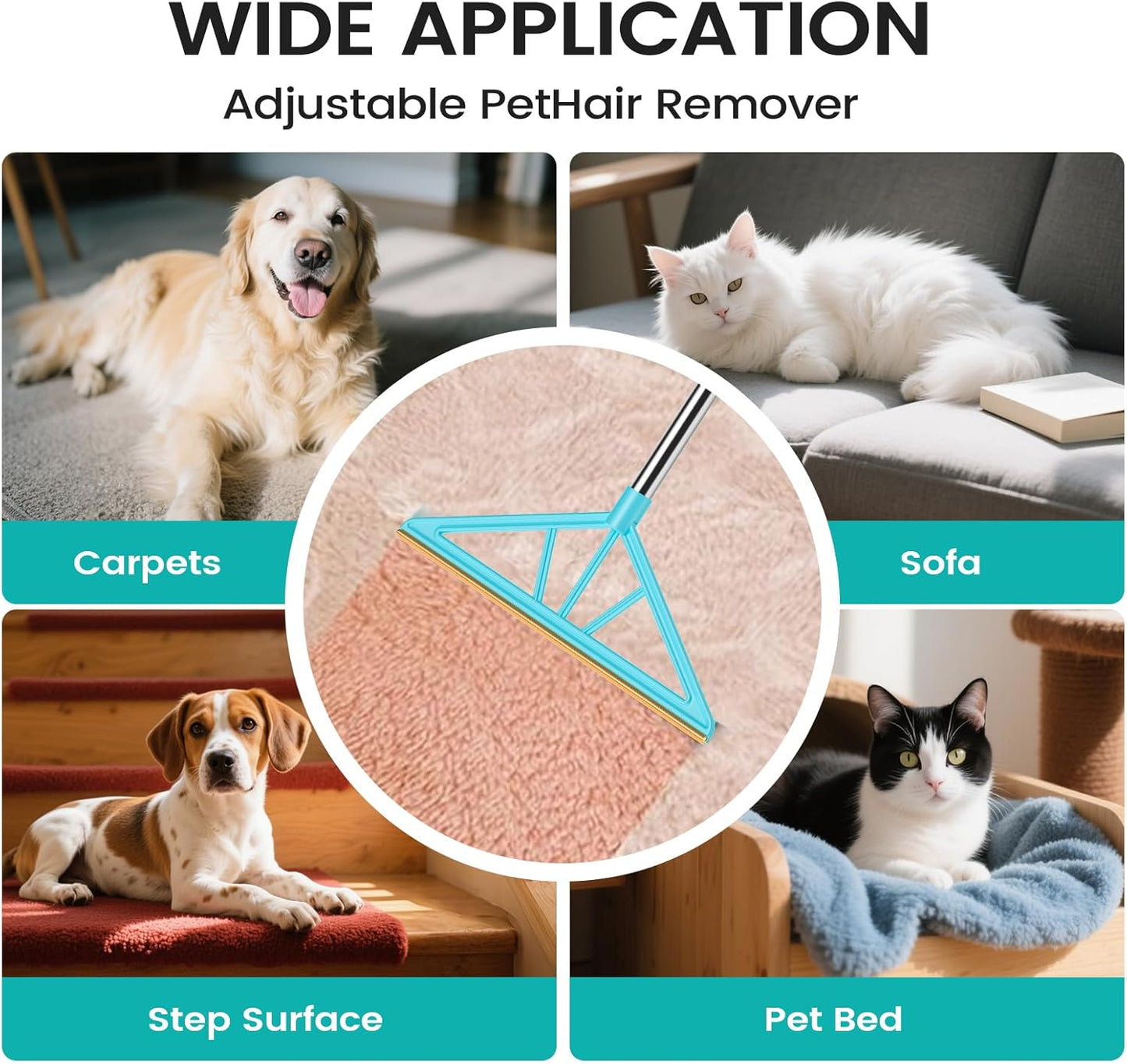 Carpet Rake for Pet Hair Removal,Reusable Pet Hair Remover, 55”Adjustable Long Handle Carpet Rake Pet Hair Remover,Dog Hair Rake,Cat Fur Brush,Lint Remover Scraper for Carpets,Rugs,Mats,Couch