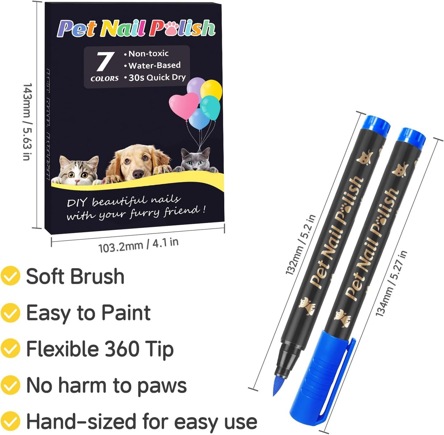 Dog Nail Polish Pens Quick Dry,7 Colors Safe Dog Nail Polish Set to DIY Pretty Nails, Ideal Gifts for Dogs Cats Light Dark Nails, Odorless, Non-Toxic, Water-Based Pet Nail Accessories Set
