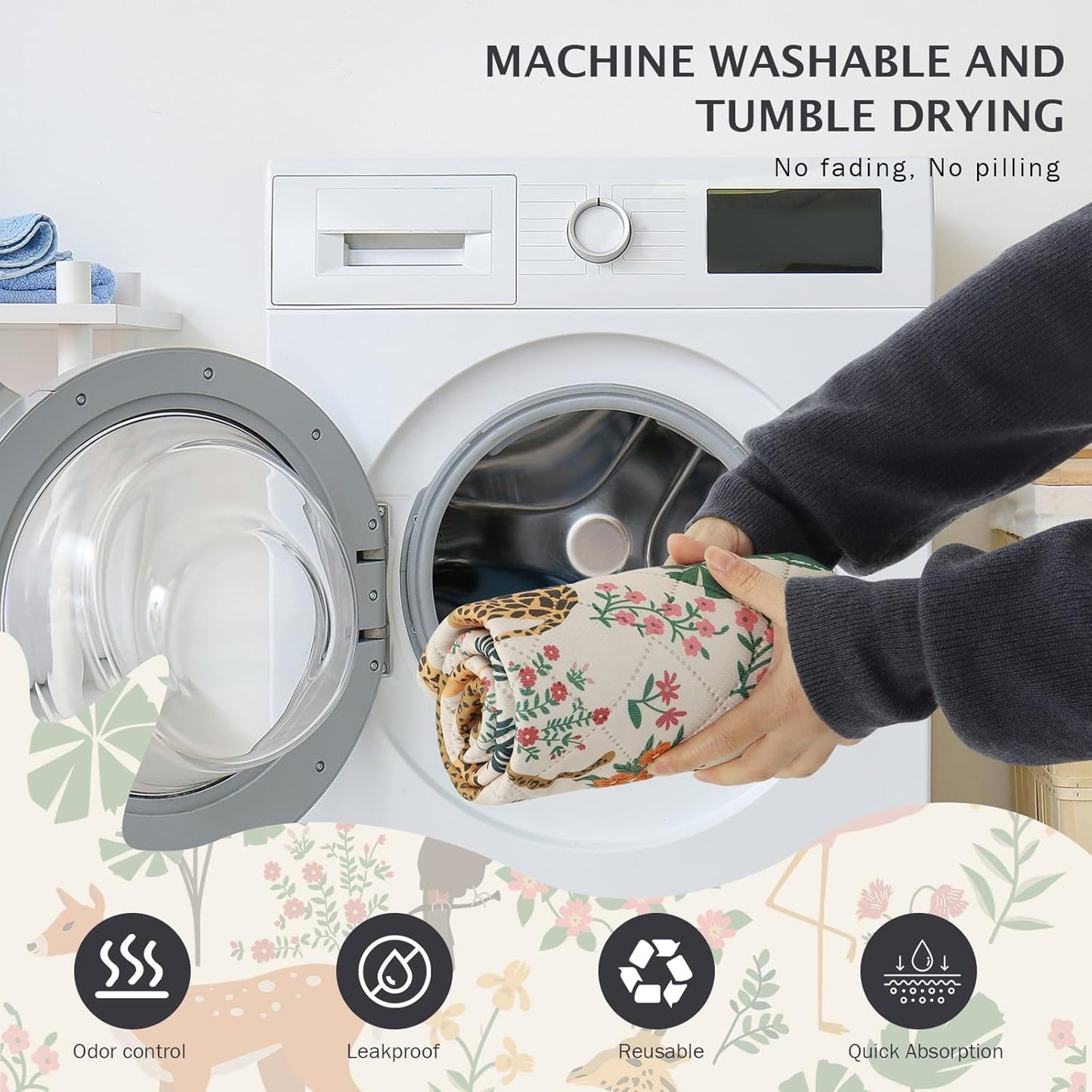 IEUUMLER Washable Pee Pads for Dogs, 2 Pack Forest Pattern Reusable Waterproof Puppy Pads, Non-Slip Super Absorbent Dog Training Pad for Playpen Crate Bed EU013 Beige Jungle, 24x18