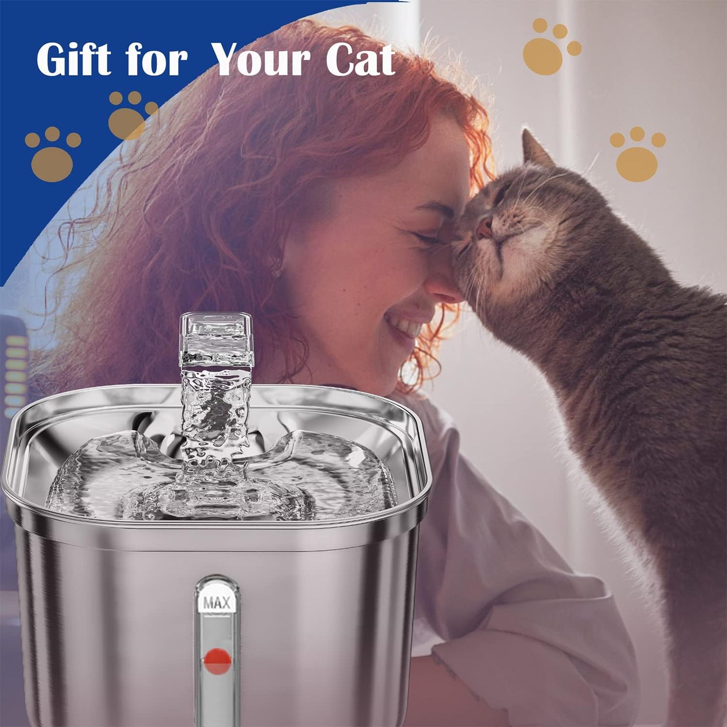 Cat Water Fountain, Stainless Steel Pet Water Fountain for Cats Inside, 3 Filters&Ultra-Quiet Pump, 2.2L/73oz Automatic Dog Dispenser Water Bowl, Multiple Pets Water Fountain