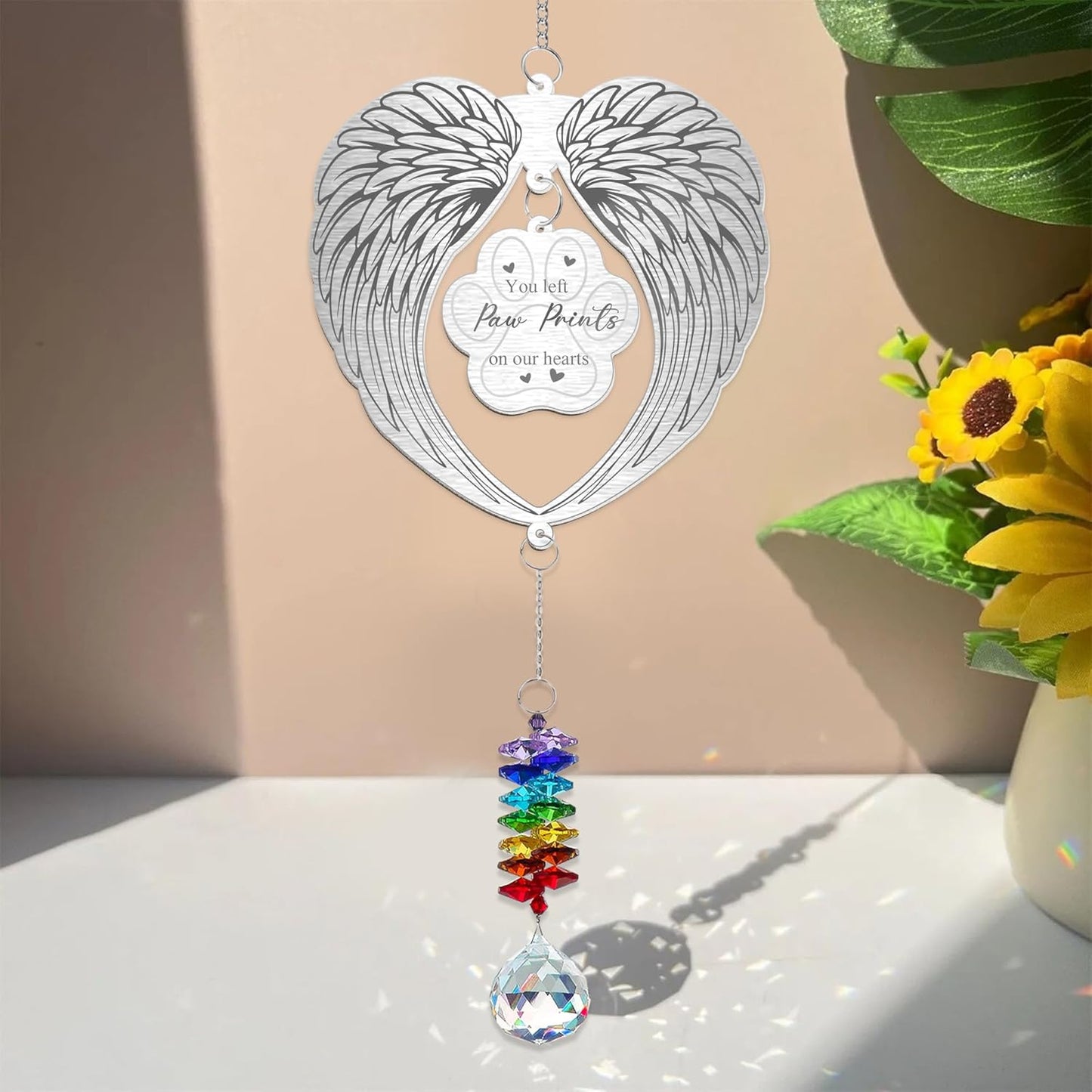 Personalized Dog Memorial Aluminum Suncatcher Ornament - Angel Wings Rainbow Crystal - Pet Loss Gift for Pet Lovers - Custom RIP Dog Ornament for Christmas Tree 2025