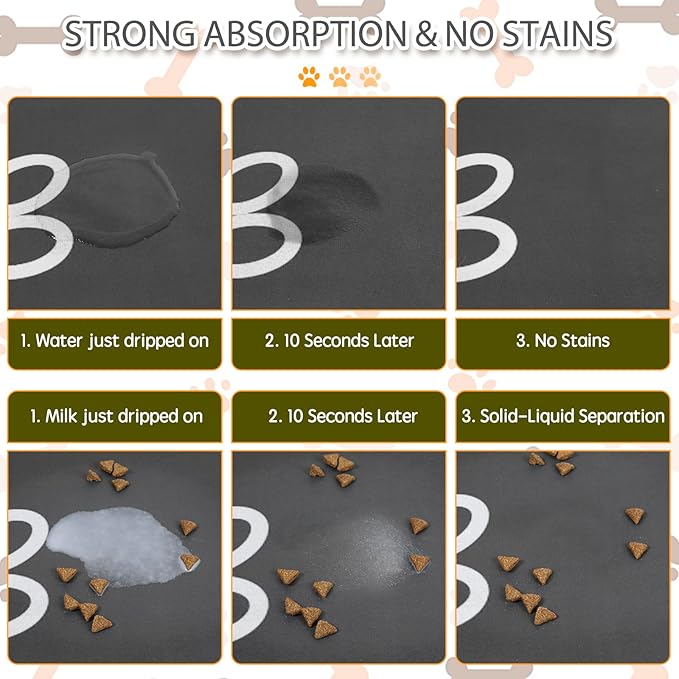 Dog Food Mat, Largest Absorbent Dog Mat for Food and Water, Non Skid Cat Bowl Mat, No Stains Quick Dry Pet Water Dispenser for Messy Drinkers (36.5"x24.5")