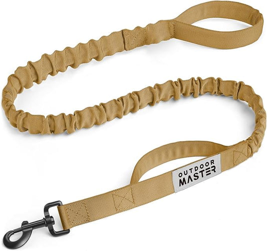 OutdoorMaster Bungee Dog Leash, Heavy Duty Dog Leash with Shock Absorption, 2 Padded Handles Training Leash, Improved Dog Safety and Comfort (Brown, 4 FT)