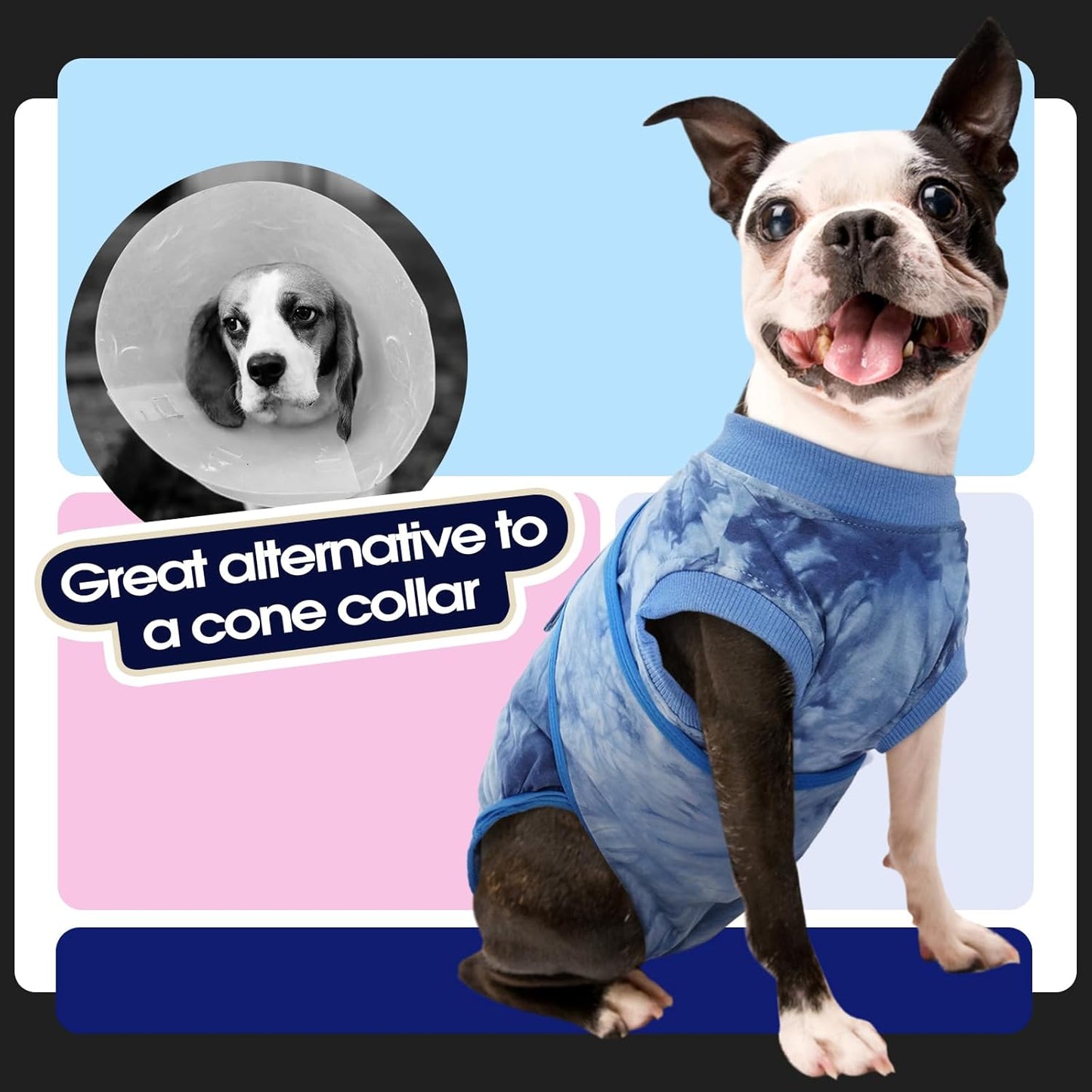 FUAMEY Recovery Suit for Dogs After Surgery,Soft Breathable Dog Bodysuit E-Collar & Cone Alternative Surgical Suit,Male Female Dog Neuter Spay Suits Anti Licking Wounds Onesie Blue Tie Dye S
