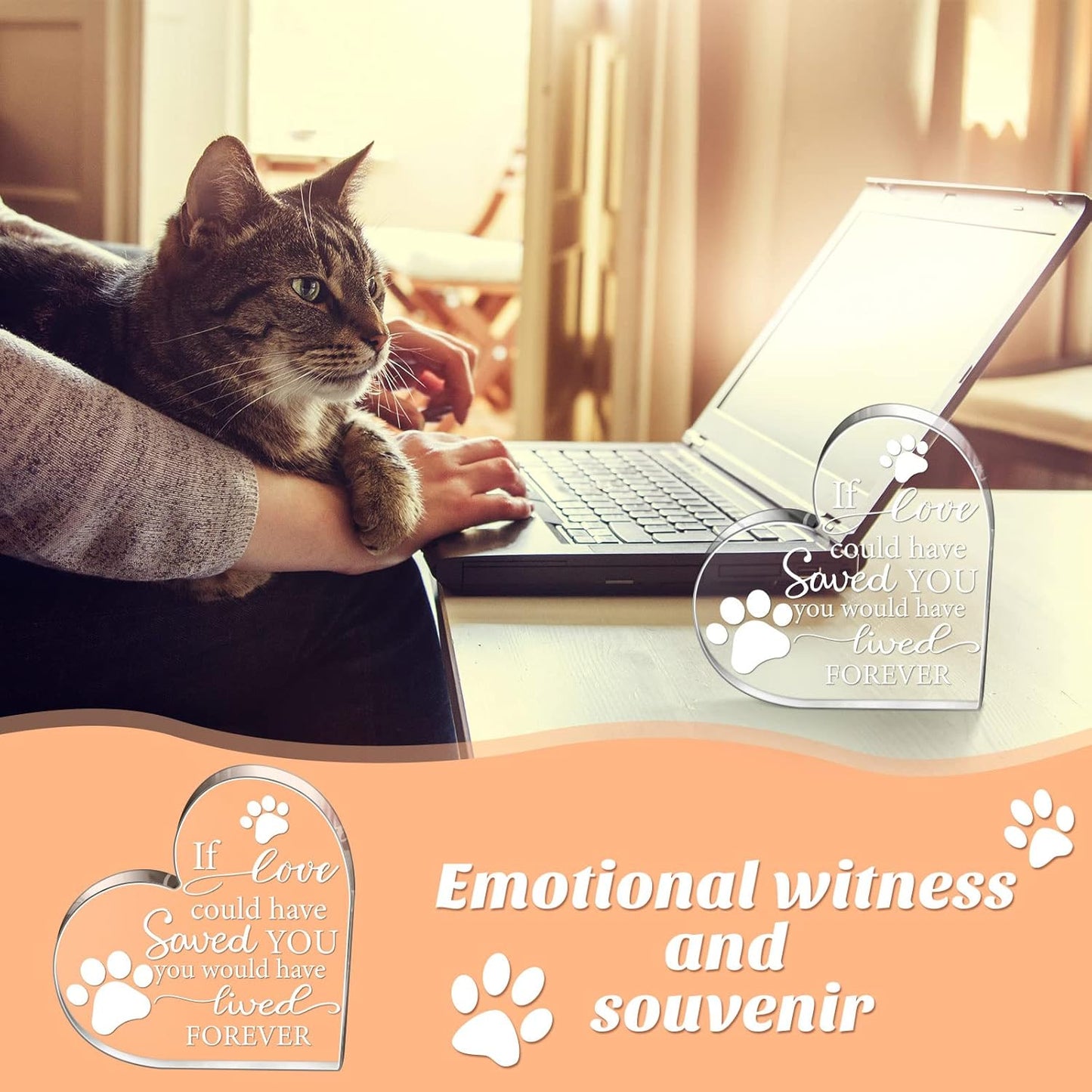 Chunful Pet Memorial Gift Pet Keepsake Sympathy for Loss Remembrance Cat Memorial Bereavement Crystal Acrylic Heart Decor Crystal Acrylic Heart Condolence Gifts for Loss of Loved One(If Love Could)