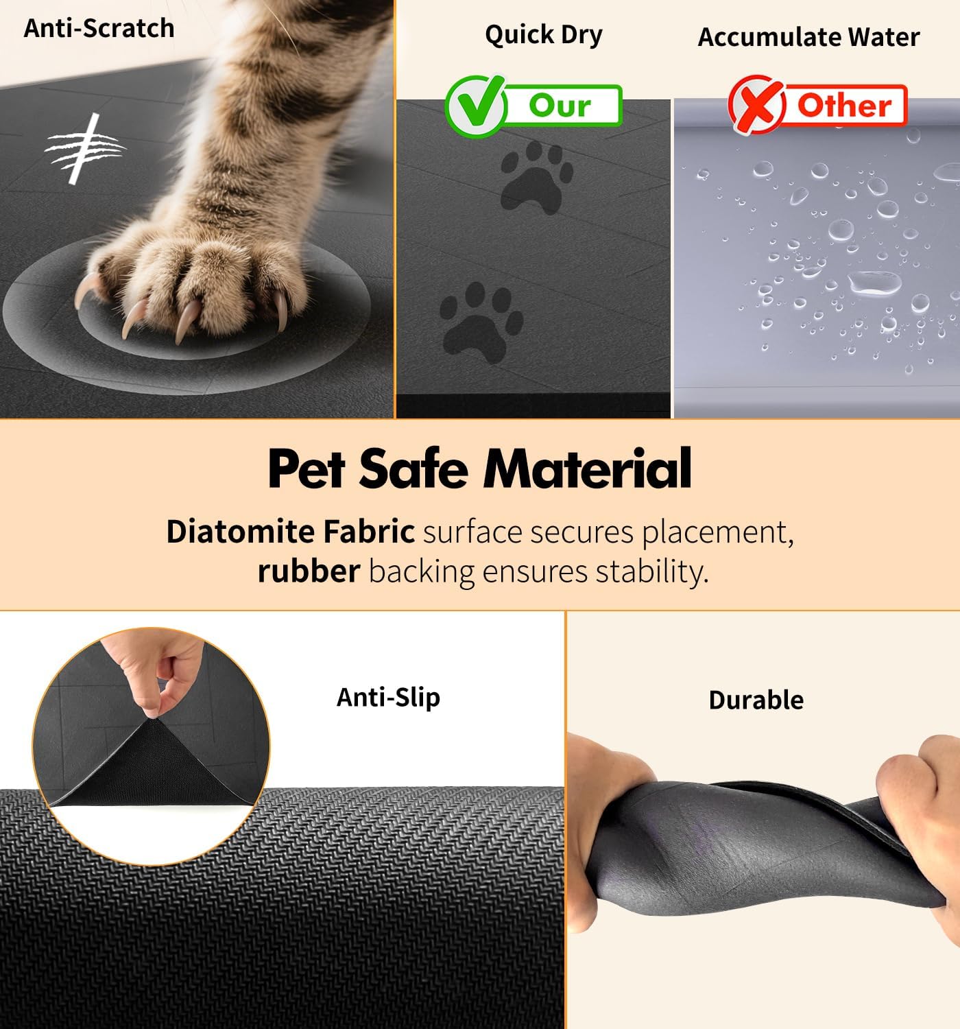 Pet Food Mat Absorbent Cat Food Mat Dog Mat for Food and Water Quick Dry No Stains Dog Feeding Mat Placemat for Messy Drinkers Cat Food Mats for Indoor Cats Bowl Mats Pet Supplies 17"X28" Grey