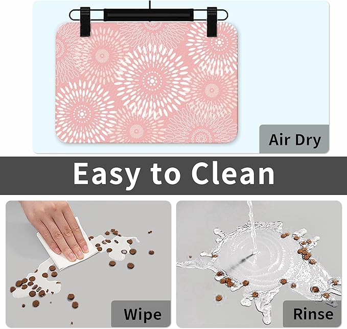 Quick-Dry Absorbent Dog Food Mat 12x18 Inch Retro Modern Geometric Aesthetic Non-Slip Pet Cat Feeding Mat with Waterproof Backing Training Mat for Pets（Pink）