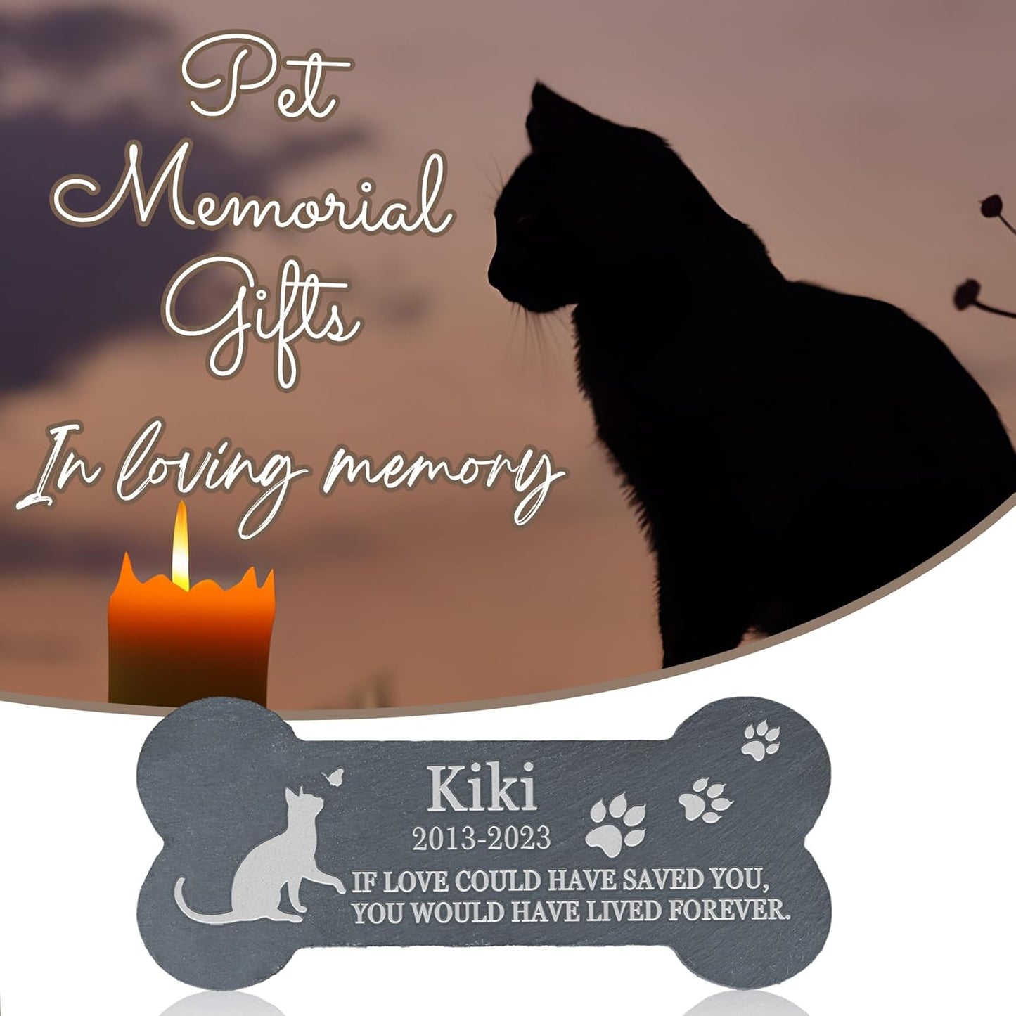 Pet Memorial Gift, Pet Memorial Stone, Cat Memorial Gifts for Loss of Cat, Pet Loss Sympathy Gift, Pet Remembrance Gifts, in Memory of Cat - Bone