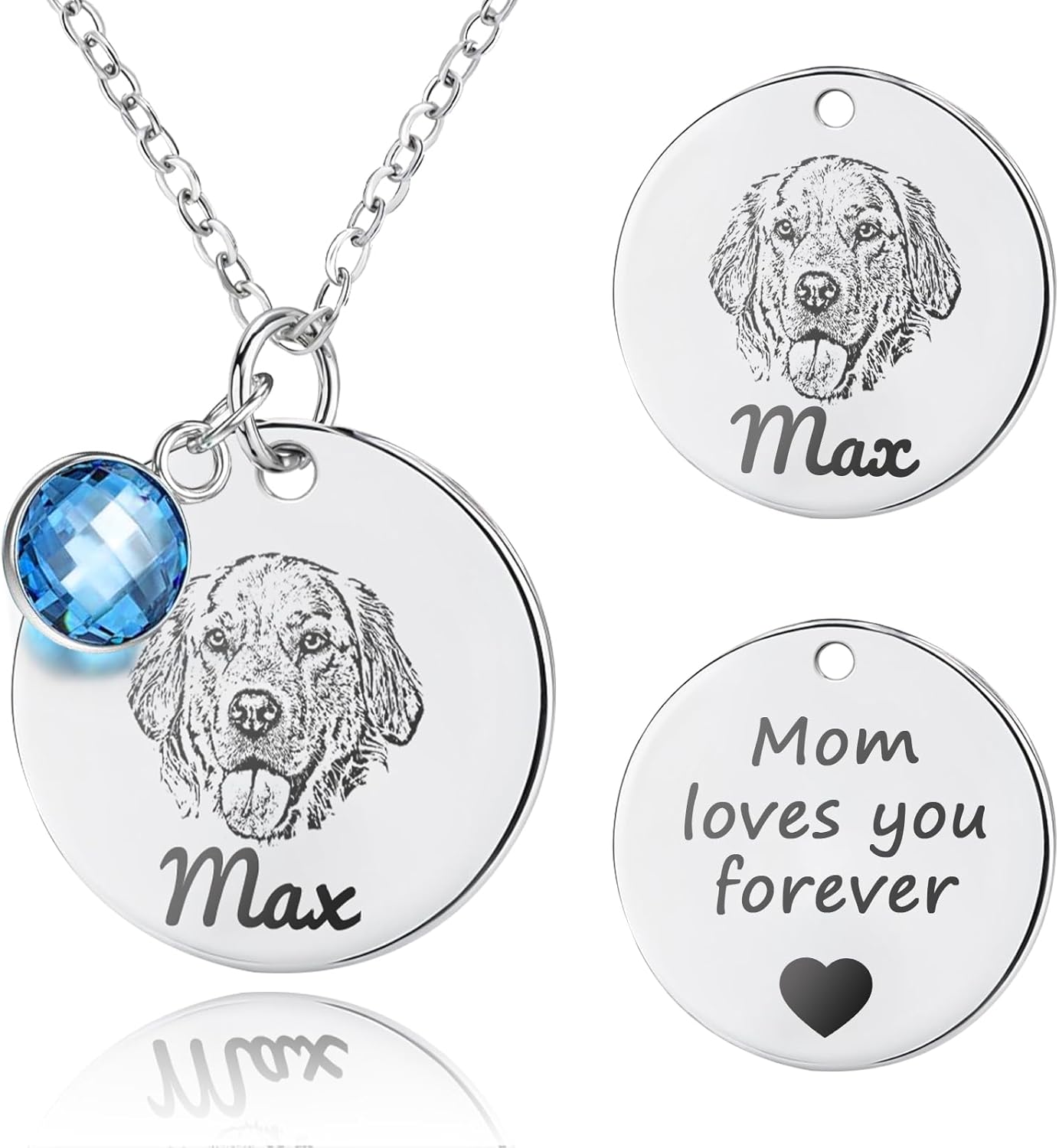 Personalized Pet Portrait Necklace Customized Pet Memorial Necklaces Dog Necklace for Women Custom Pets Necklaces Dog Memorial Jewelry for Cats Mom Dogs Dad (Silver 1 Portrait)