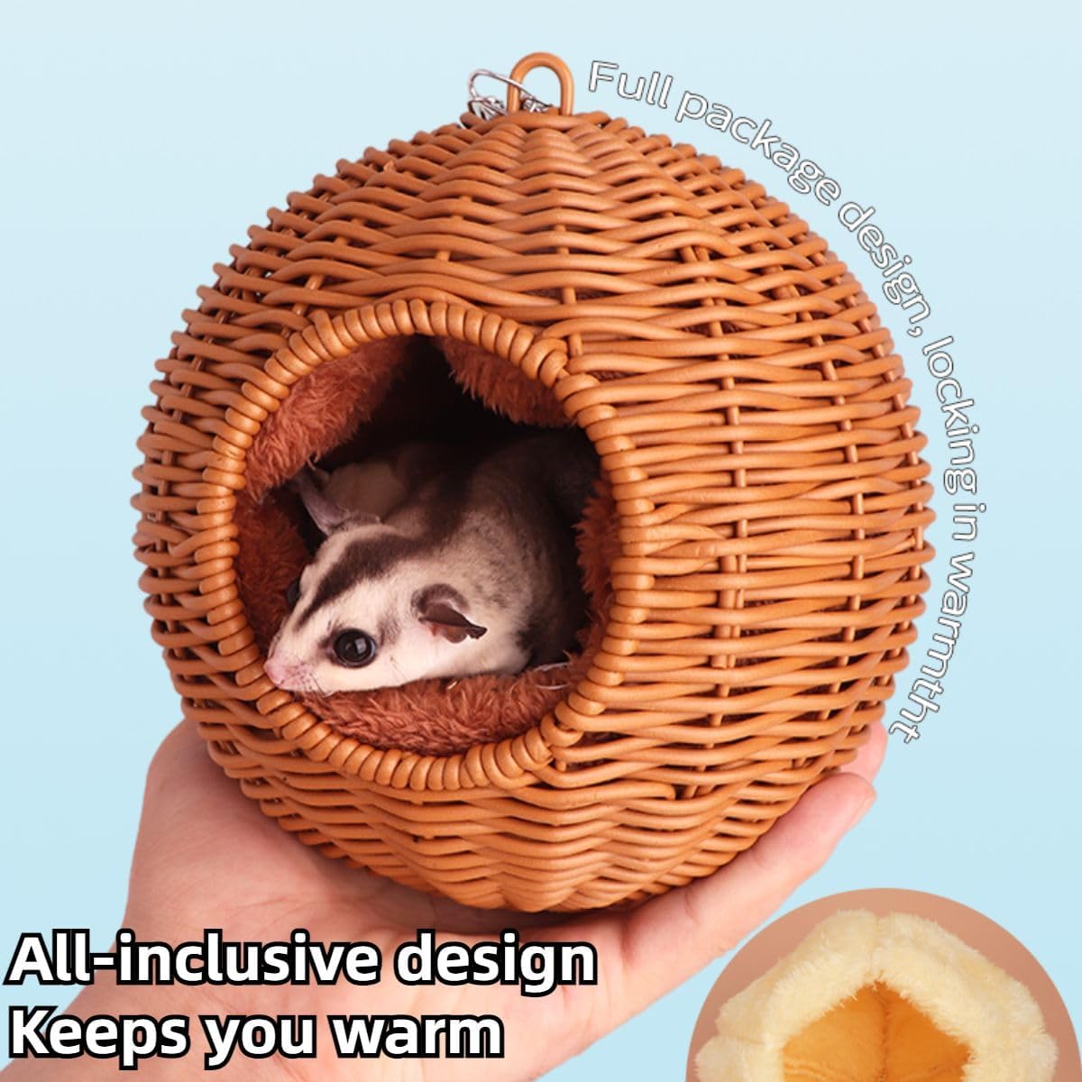 Sugar Glider Woven Spherical Nest for All Seasons Small Animal Bed Nest Hanging Hammock Bed Comfortable Fit Squirrel Sugar Glider Gerbil Rat Hamster Bird Parrot (Brown)