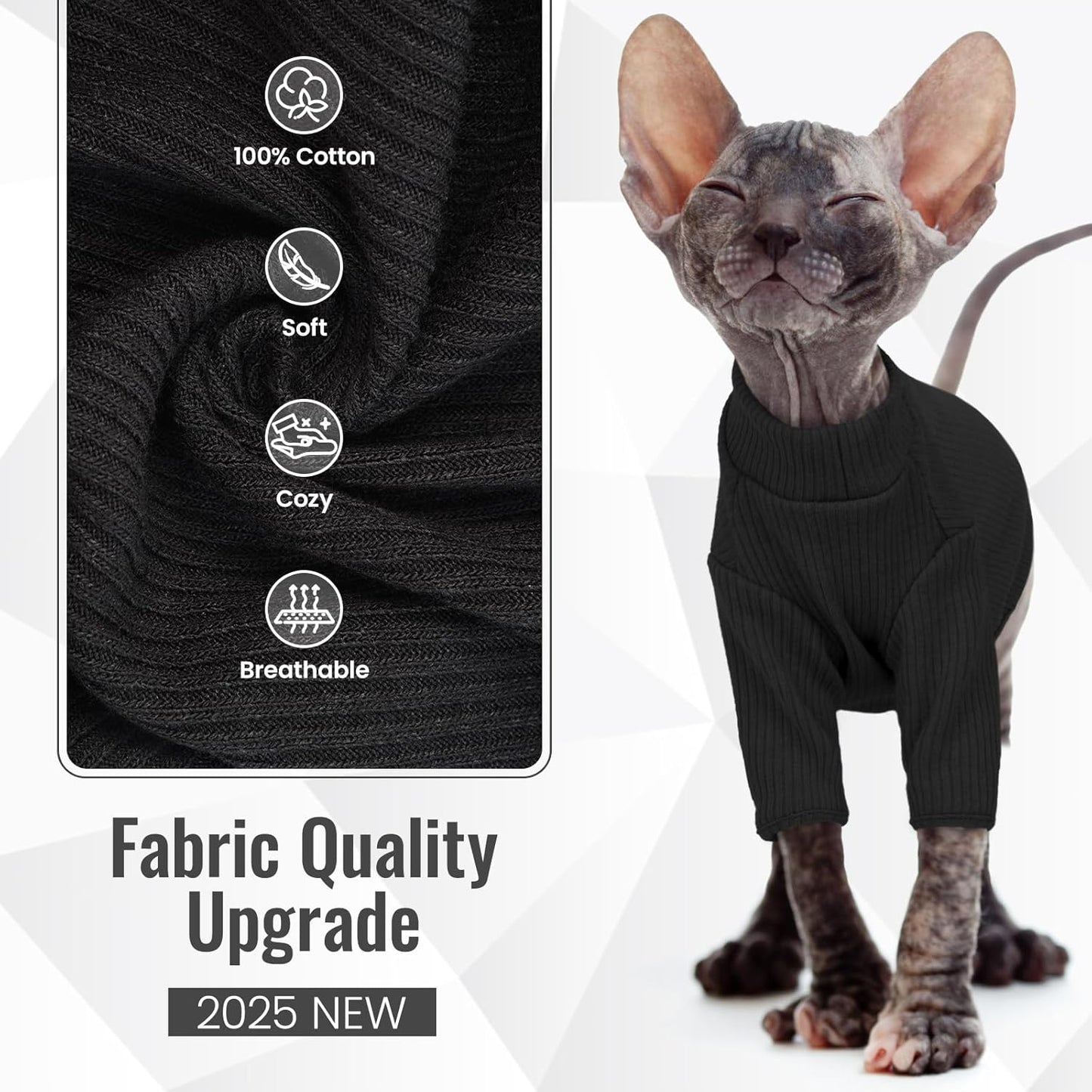 DENTRUN Sphynx Hairless Cats Shirt Pullover Kitten T-Shirts, Breathable Cat Wear Turtleneck Sweater Adorable Cat's Clothes Vest Pajamas Jumpsuit