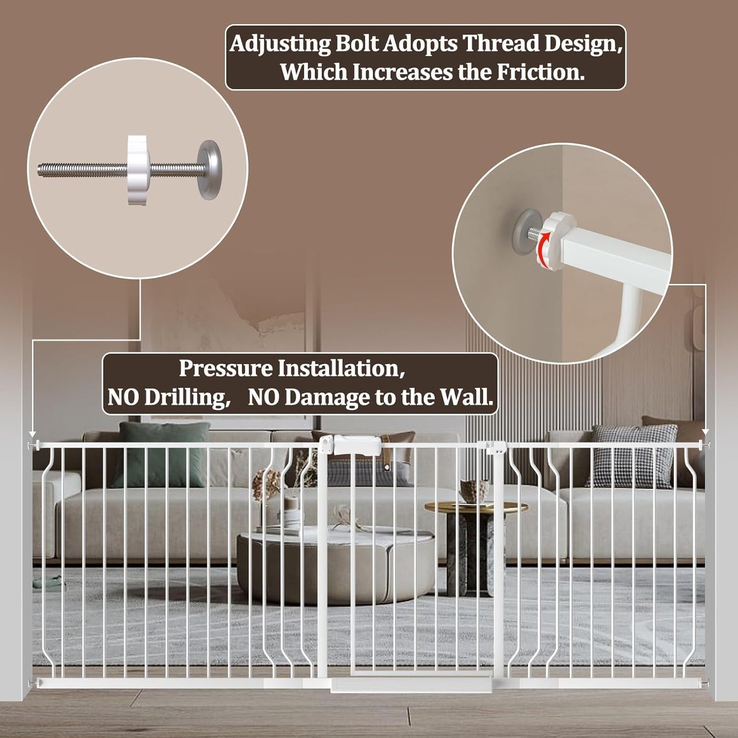 WAOWAO Baby Gate 52.76-62.2" Extra Wide Pressure Mounted Walk Through Swing Auto Close Safety White Metal Toddler Kids Child Dog Pet Puppy for Stairs,Doorways,Kitchen