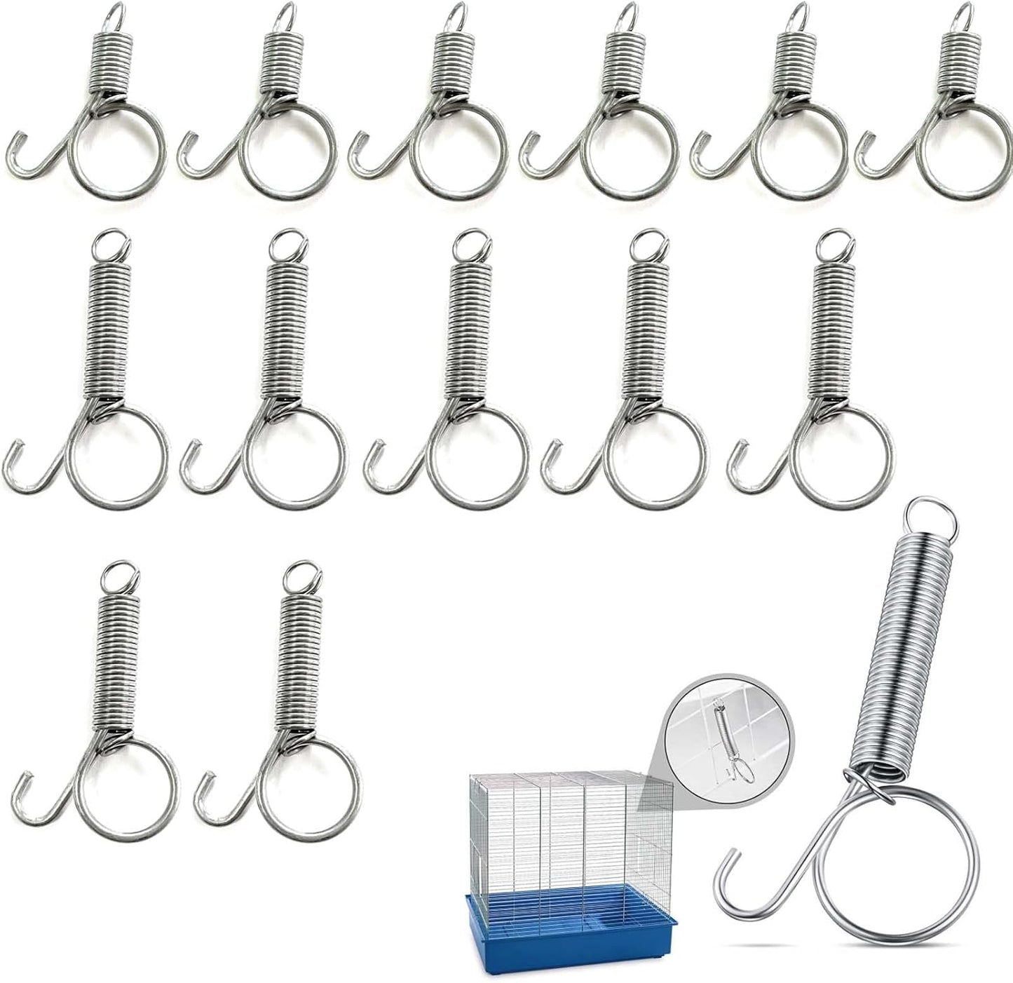 20Pcs Spring Door Latch for Cages Metal Finger Spring Hooks 2 Sizes Multi-Functional Wire Cage Spring Latch Security for Fixing Pet Cage Door Dog Cat Hamsters Bunny Bird Parrot Cages Hook