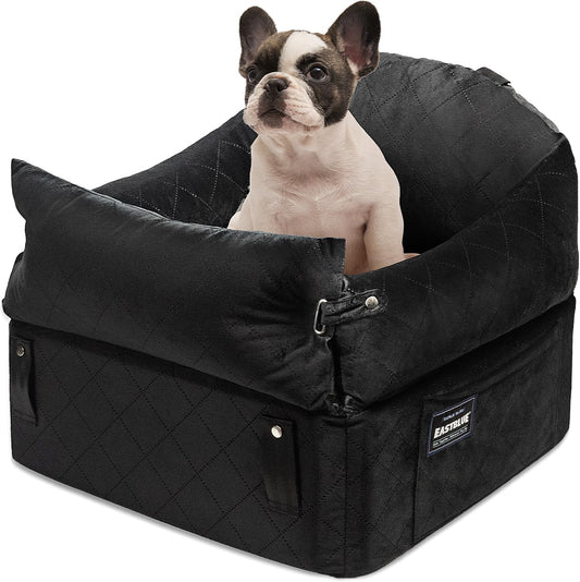 EASTBLUE Dog Car Seat for Small Medium Dogs Up to 35 lbs, Memory Foam Dog Booster Car Seat with Seatbelt, Detachable Washable Pet Carseat for Puppy & Cat, Dogs Travel Bed for Cars (Black)