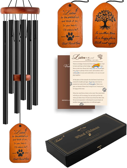 Dog Memorial Wind Chime, 28" Black Tombstone Dog Sympathy Windchime, Dog Memorial Gifts for Loss of Dog, Pet Loss Gifts, Dog Remembrance Passing Away Gift