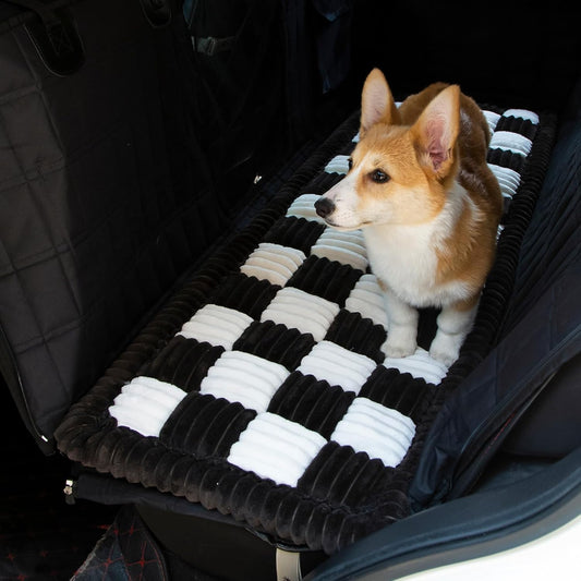 Dog Bed for Car, Pet Travel Backseat Mat for Vehicle SUV Truck Jeep Automobile, Large Washable Foldable Non-Slip Fuzzy Soft Comfortable Cozy Extender Protector Cover Pad, Black, 24.8x54 in