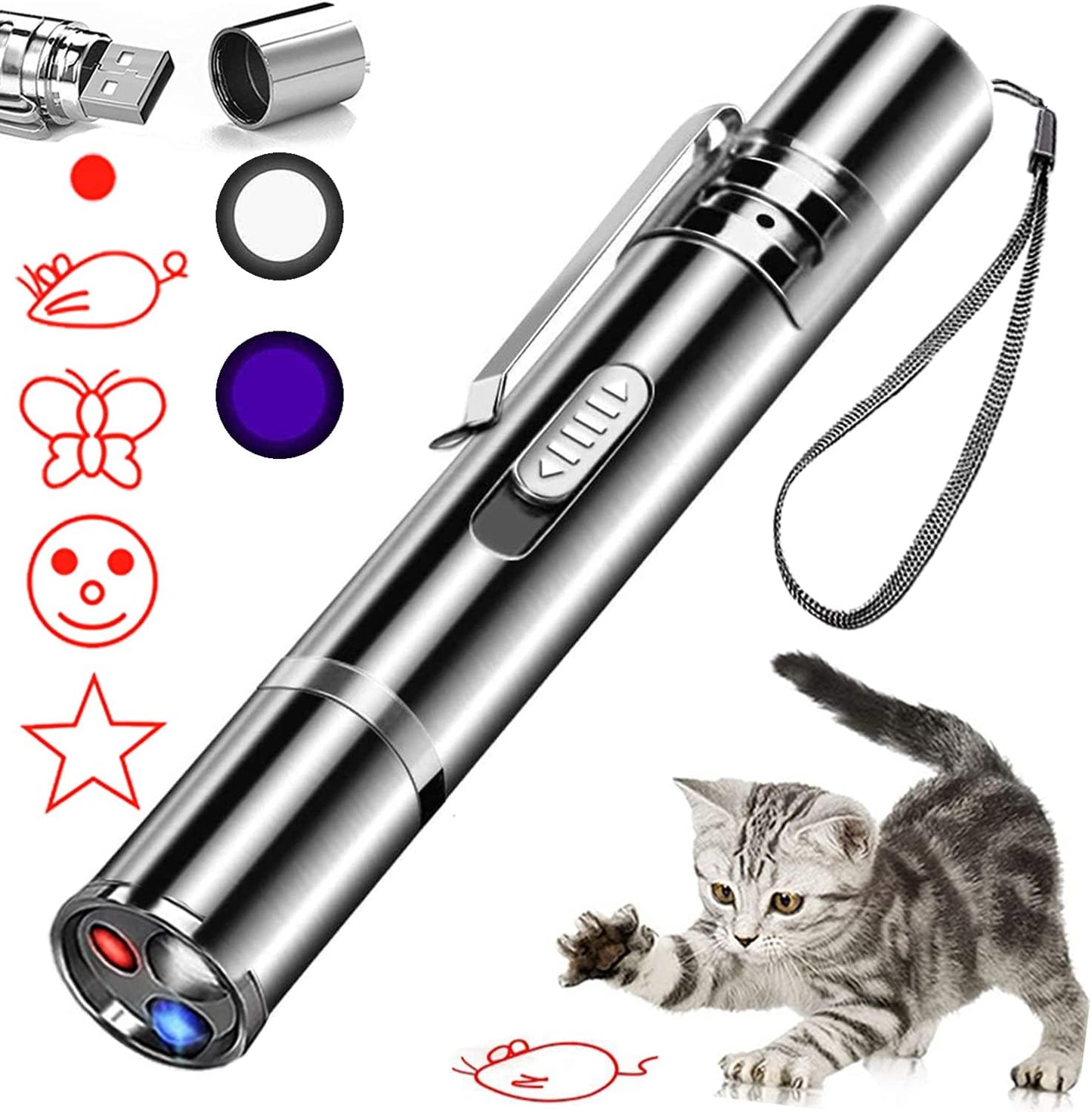 IVVTRYI Laser Pointer Cat Toys for Indoor, Rechargeable, 7 Adjustable Wand Red Light Pet Interactive Cat Mouse Toys to Keep Busyfor Kitten Dog Chase Play ﻿
