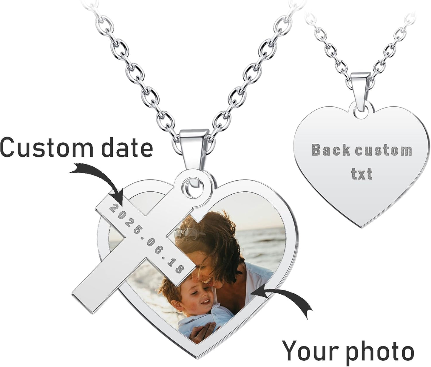 CharmSStory Personalized Photo Necklaces Custom Engraved Name Necklace Memory Keepsake Picture Necklace Pendant Customized Gifts for Women Men