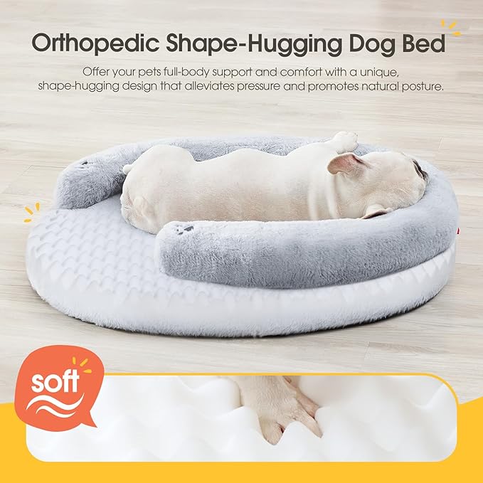 BurgeonNest Orthopedic Dog Bed for Small Dogs, Waterproof Soft Pet Cat Puppy Couch Bolster Bed with Pillow, Removable Washable Cover, Non-Slip Bottom, Egg-Crate Foam, Grey