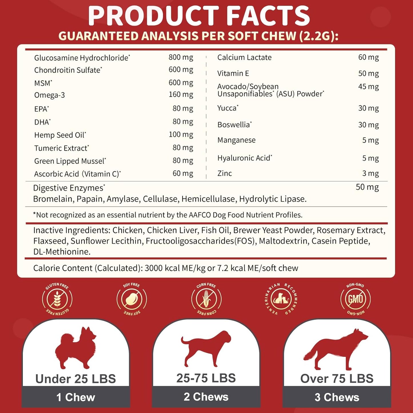 NATURE TARGET Glucosamine for Dogs, Joint Supplement with Chondroitin, MSM, Omega-3, Hemp for Pain Relief, Hip & Joint Chews for Dogs with Calcium for Bone Health, 120 Soft Chews