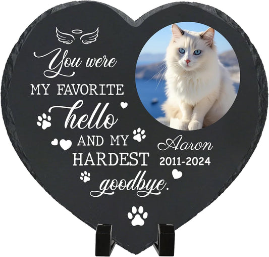 Personalized Pet Memorial Stone - Heart-Shaped Custom Cat Grave Marker with Engraved Name & Photo - Pest Grave Stone for Remembrance Dog/Cat Passing Away Sympathy Gifts (Style E)