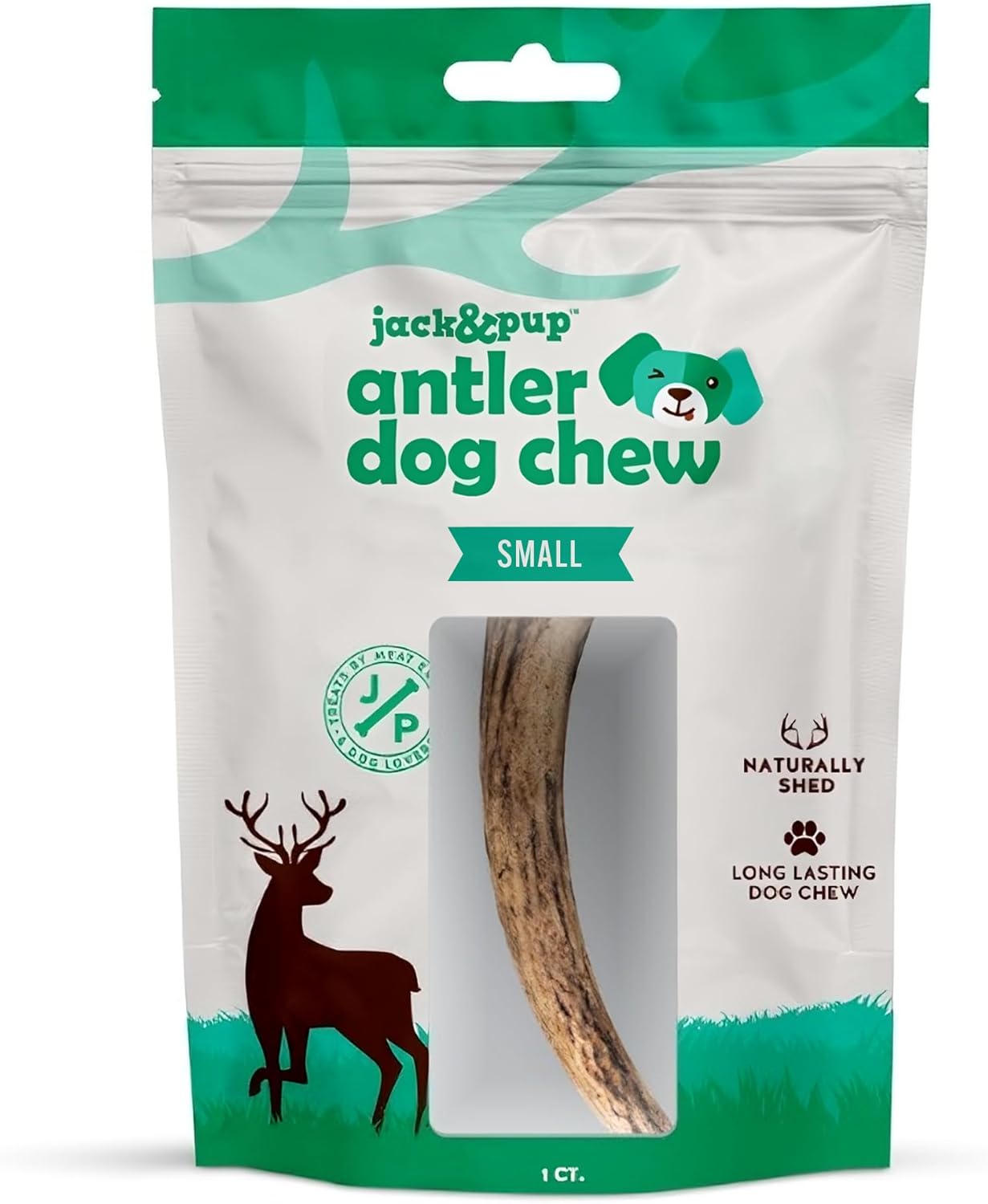 Jack&Pup Whole Elk Antlers for Dogs Large | Naturally Shed Rawhide Free Dog Chews Long Lasting Elk Horns for Dogs | Dog Antlers for Aggressive Chewers (1 Small Antler)