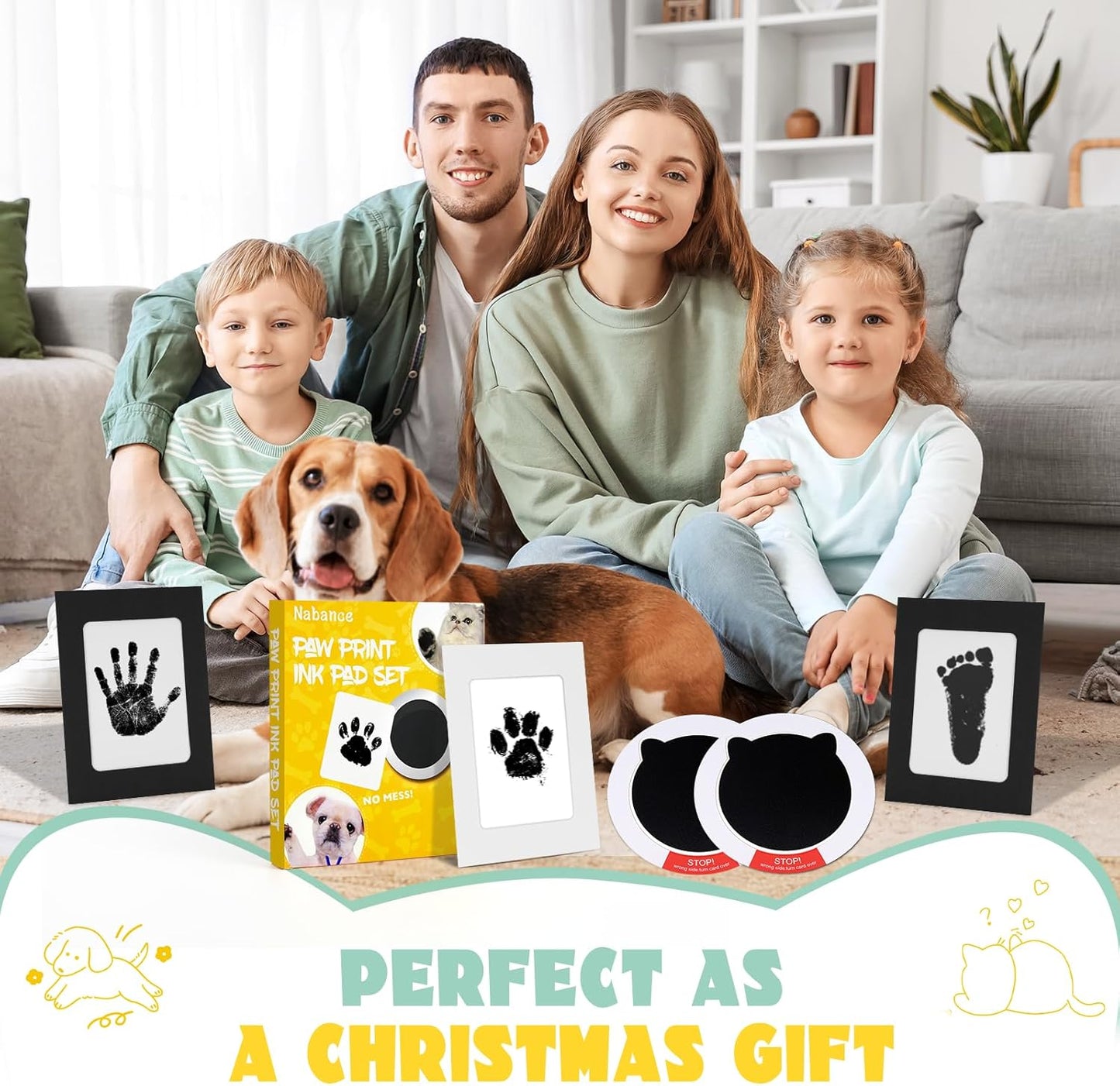 Nabance Paw Print Kit, Dog Nose Print Kit, Mess-Free Paw Print Ink Pads, 8Pcs Pet Paw Print Impression Kit with Photo Frames, Safe Clean Touch Ink Pads, Nose Print Stamp Pad for Dogs Cat