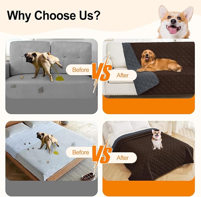 Smiry Waterproof Dog Blanket, 30x53 Inch Soft Pet Bed Cover Reversible, Washable Sofa Couch Furniture Protector for Small Medium Large Dog Puppy Cat, Chocolate/Dark Grey